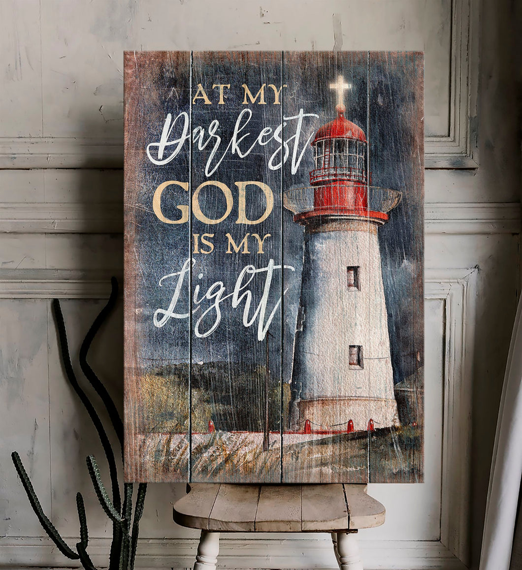 At My Darkest God Is My Light Lighthouse Cross - Matte Canvas