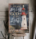At My Darkest God Is My Light Lighthouse Cross - Matte Canvas