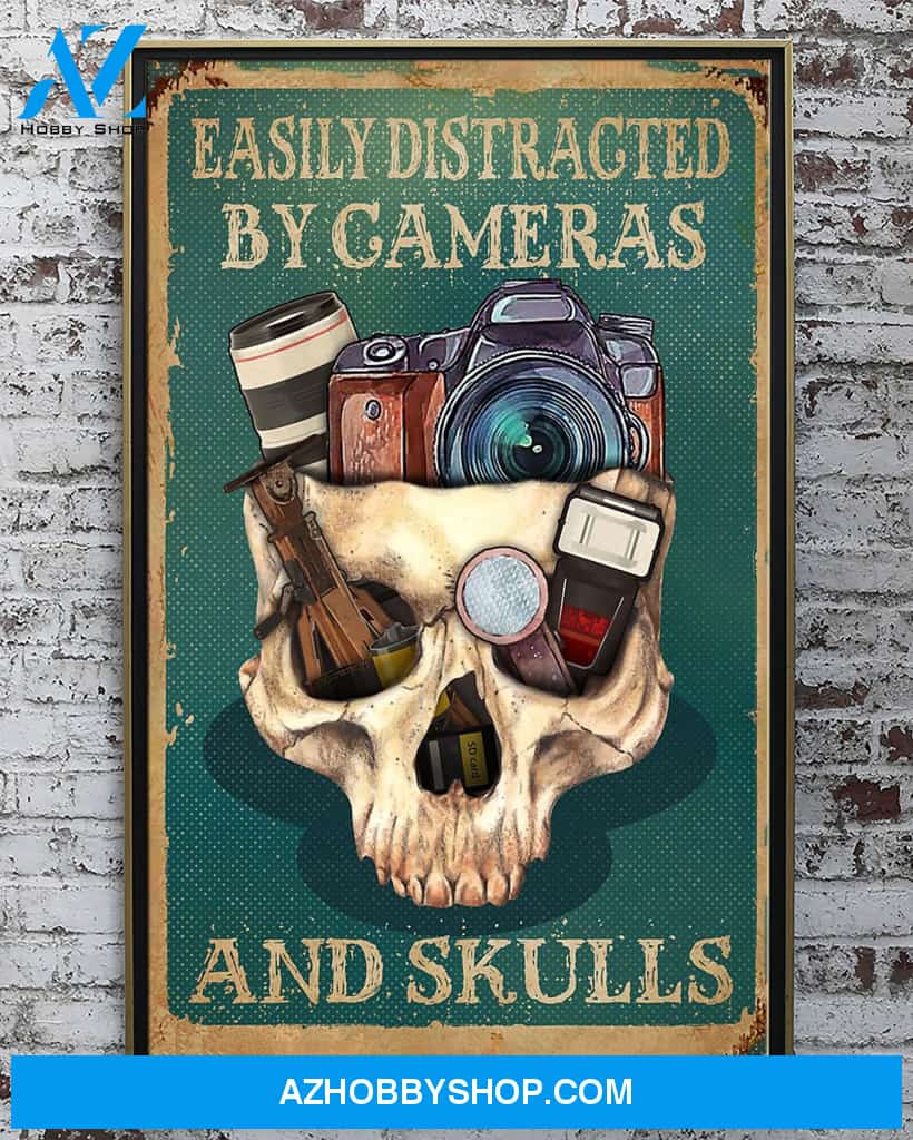 Easily Distracted By Cameras And Skulls Canvas And Poster, Wall Decor Visual Art