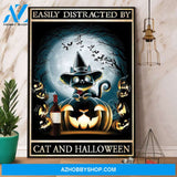 Easily Distracted By Cat And Halloween Canvas And Poster, Wall Decor Visual Art, Halloween Gift, Happy Halloween