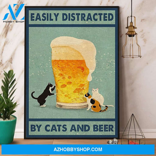 Easily Distracted By Cats And Beer Canvas And Poster, Wall Decor Visual Art