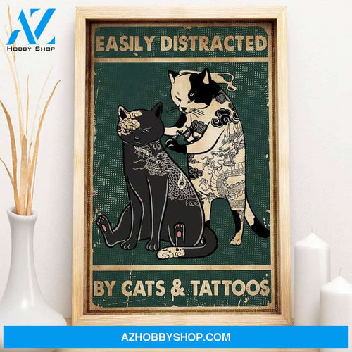 Easily Distracted By Cats And Tattoos Canvas And Poster, Wall Decor Visual Art