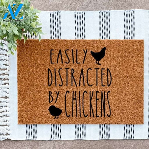 Easily Distracted By Chickens Quote Doormat Welcome Mat House Warming Gift Home Decor Gift for Chicken Lovers Funny Doormat Gift Idea
