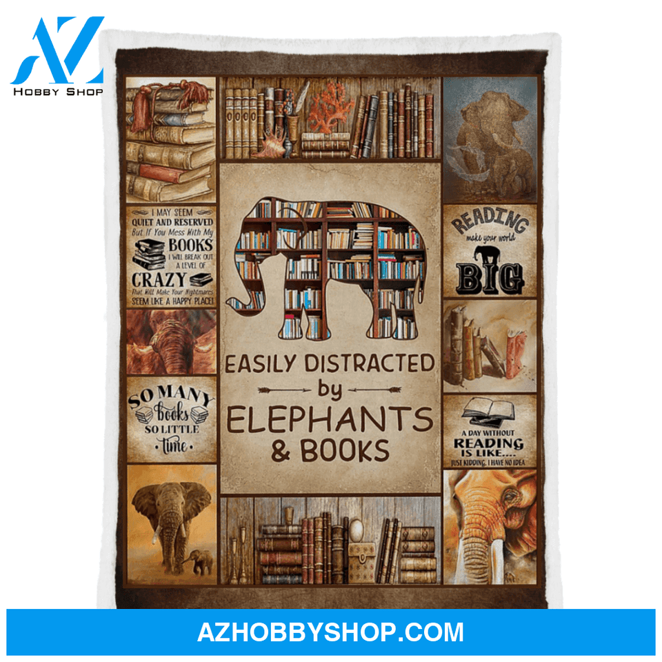 Easily Distracted By Elephants And Books Blanket Gift For Elephant Lovers Birthday Gift Home Decor Bedding Couch Sofa Soft and Comfy Cozy