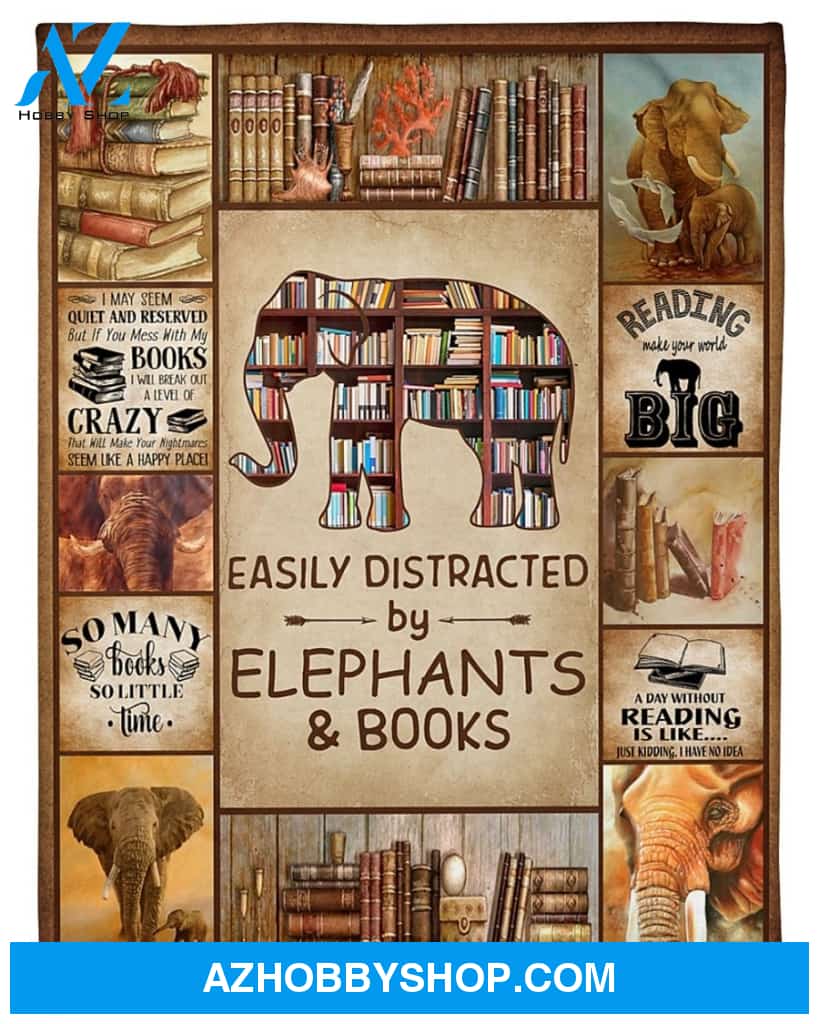 Easily Distracted By Elephants And Books Blanket Gift For Elephant Lovers Birthday Gift Home Decor Bedding Couch Sofa Soft and Comfy Cozy