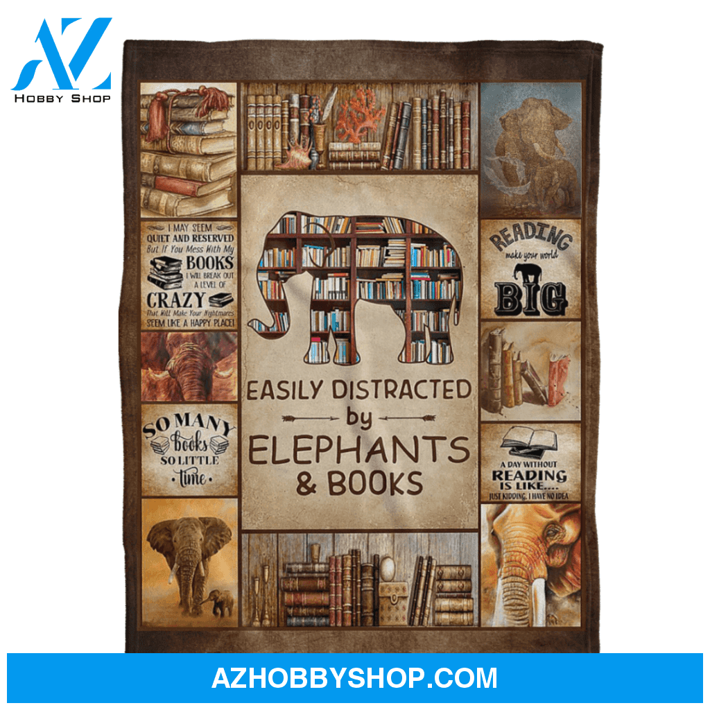 Easily Distracted By Elephants And Books Blanket Gift For Elephant Lovers Birthday Gift Home Decor Bedding Couch Sofa Soft and Comfy Cozy