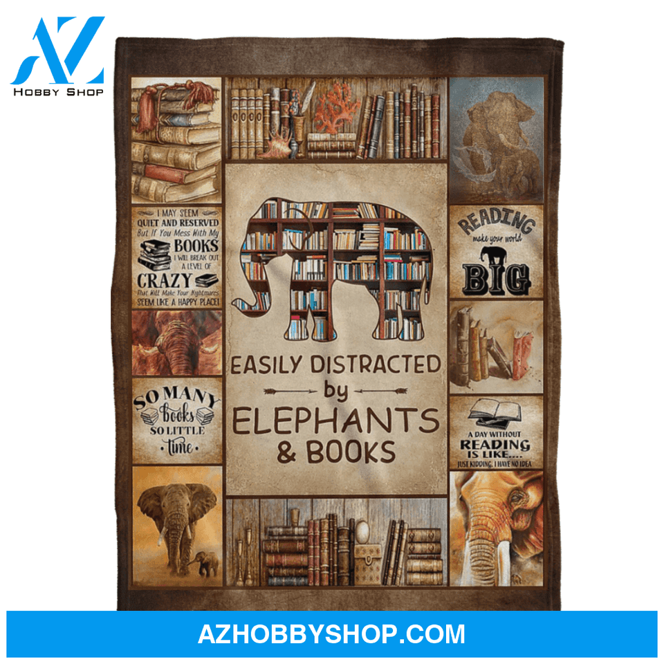 Easily Distracted By Elephants And Books Blanket Gift For Elephant Lovers Birthday Gift Home Decor Bedding Couch Sofa Soft and Comfy Cozy