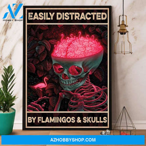 Easily Distracted By Flamingos & Skulls Canvas And Poster, Wall Decor Visual Art