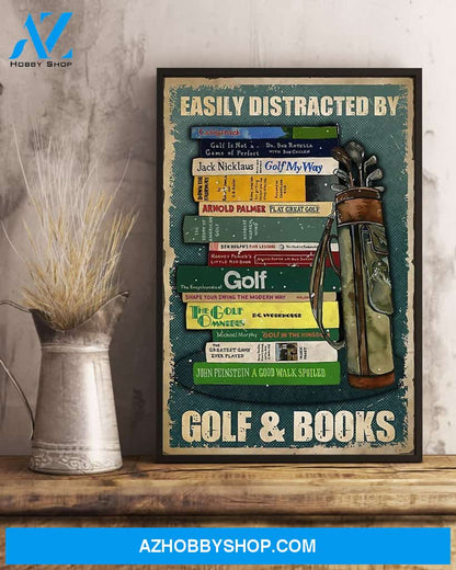 Easily Distracted By Golf And Books Vertical Canvas Gift, Wall Decor Visual Art