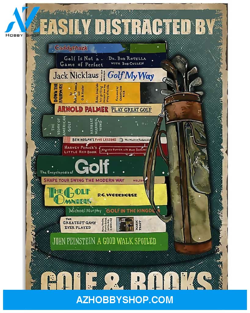 Easily Distracted By Golf And Books Vertical Canvas Gift, Wall Decor Visual Art
