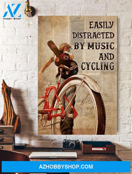 Easily Distracted By Music And Cycling Vertical Framed Canvas Wall Art Unique Gifts