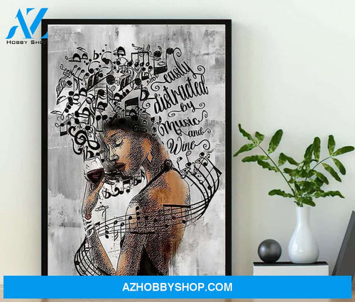 Easily Distracted By Music And Wine Poster, Girl Drinking Wine Canvas And Poster, Wall Decor Visual Art