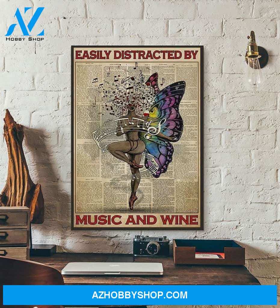 Easily Distracted By Music and Wine Yoga Canvas WAll Art, Home Decor
