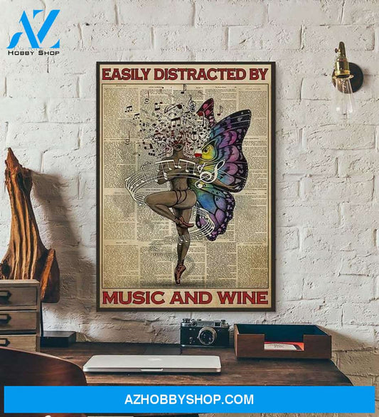 Easily Distracted By Music and Wine Yoga Matte Canvas Wall Art, Wall Decor Visual Art