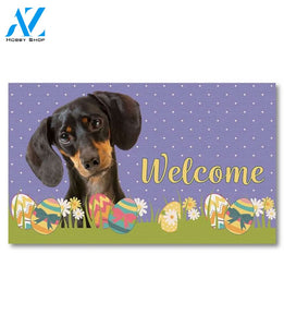 Easter Black Shorthaired Dachshund Doormat - 18" x 30"