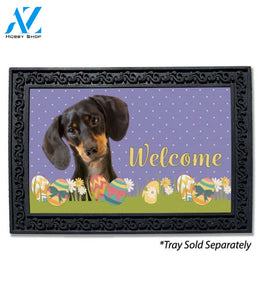 Easter Black Shorthaired Dachshund Doormat - 18" x 30"