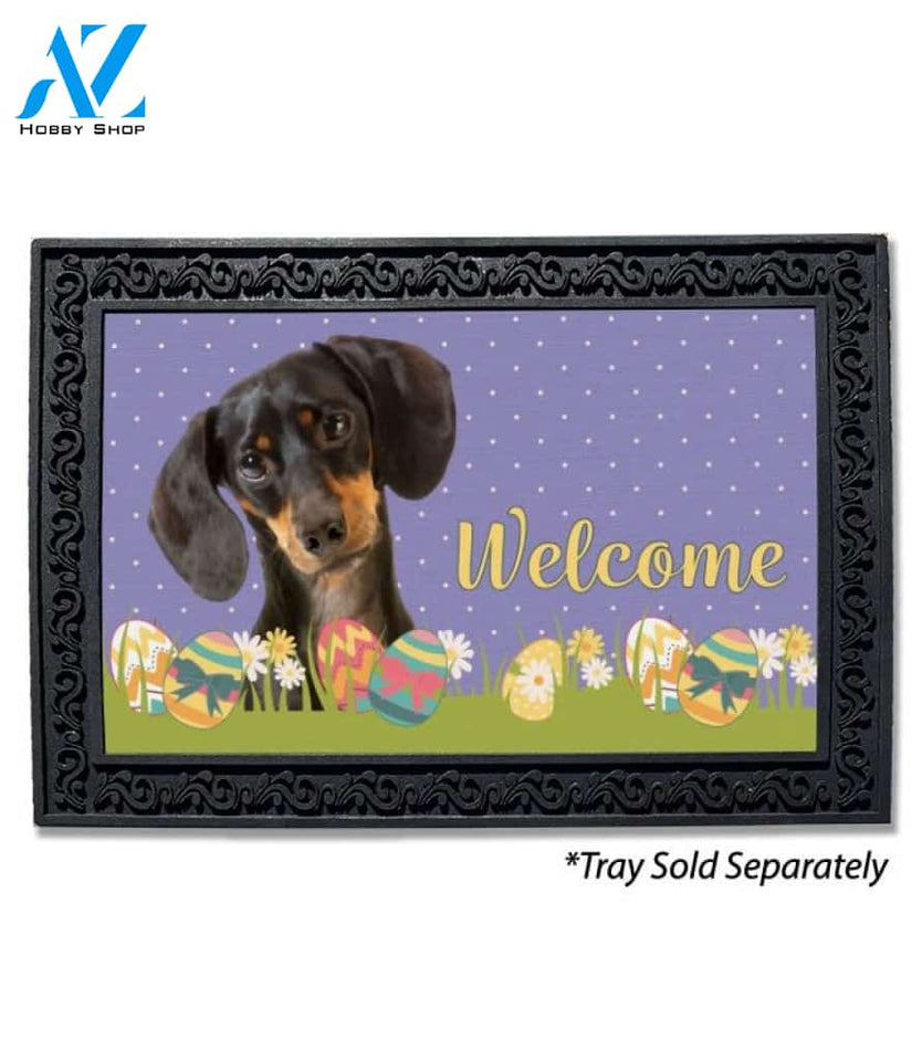 Easter Black Shorthaired Dachshund Doormat - 18" x 30"