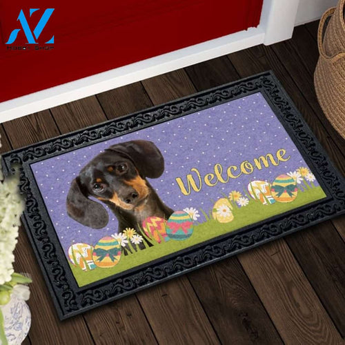 Easter Black Shorthaired Dachshund Doormat - 18