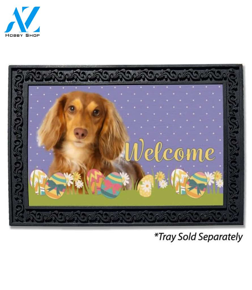 Easter Brown Longhaired Dachshund Doormat - 18" x 30"