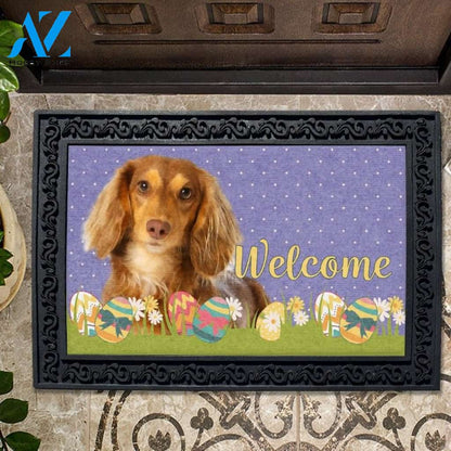 Easter Brown Longhaired Dachshund Doormat - 18" x 30"