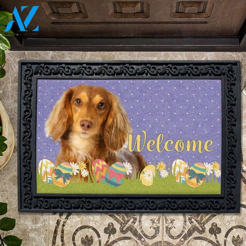 Easter Brown Longhaired Dachshund Doormat - 18" x 30"