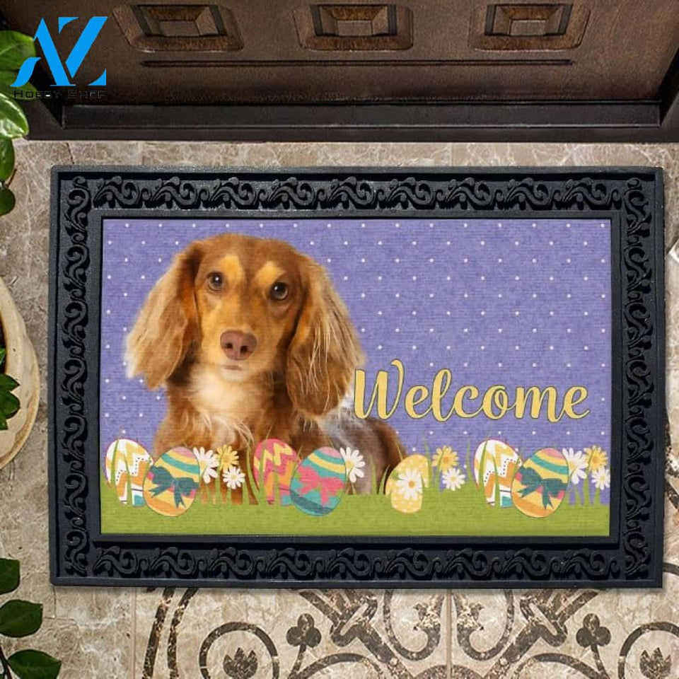 Easter Brown Longhaired Dachshund Doormat - 18" x 30"