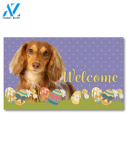 Easter Brown Longhaired Dachshund Doormat - 18" x 30"