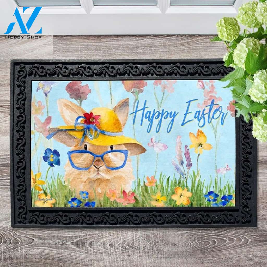Easter Bunny Glasses Doormat - 18" x 30"