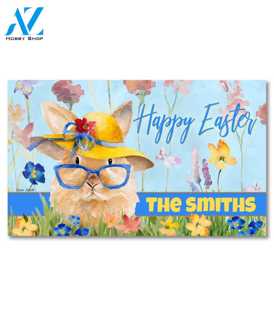Easter Bunny Glasses Personalized Doormat - 18" x 30"