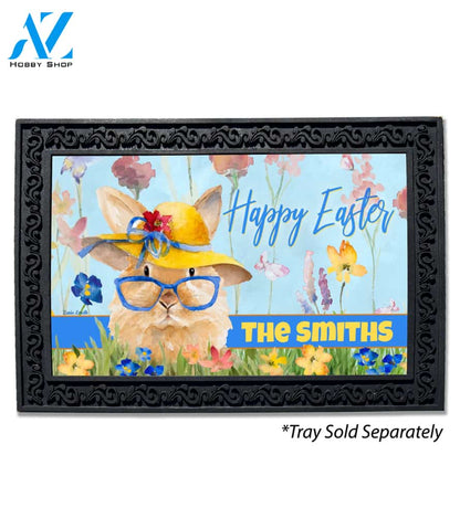 Easter Bunny Glasses Personalized Doormat - 18" x 30"