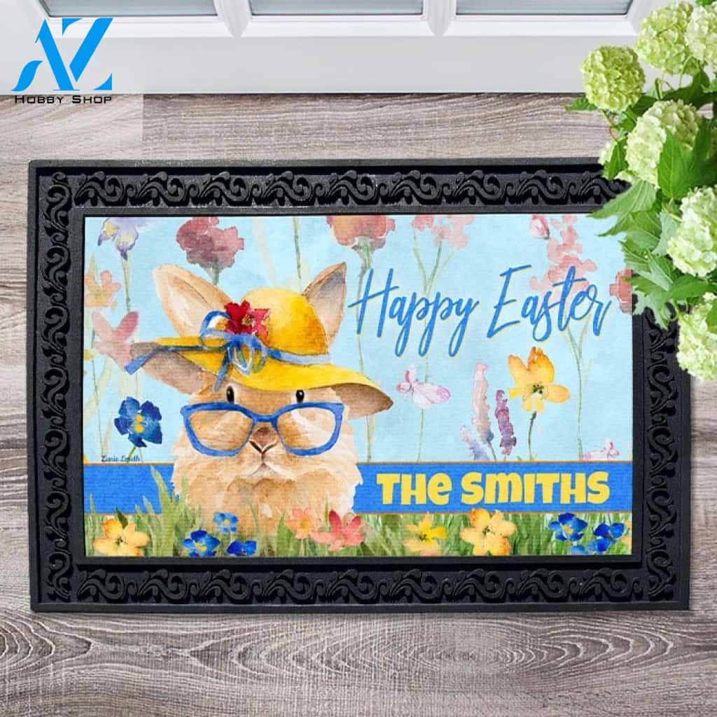 Easter Bunny Glasses Personalized Doormat - 18" x 30"