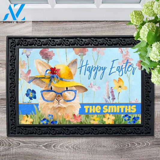 Easter Bunny Glasses Personalized Doormat - 18" x 30"