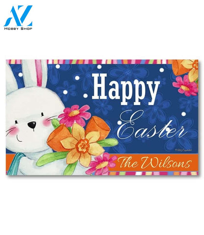 Easter Fun Bunny and Flowers Personalized Doormat - 18" x 30"