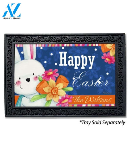 Easter Fun Bunny and Flowers Personalized Doormat - 18" x 30"