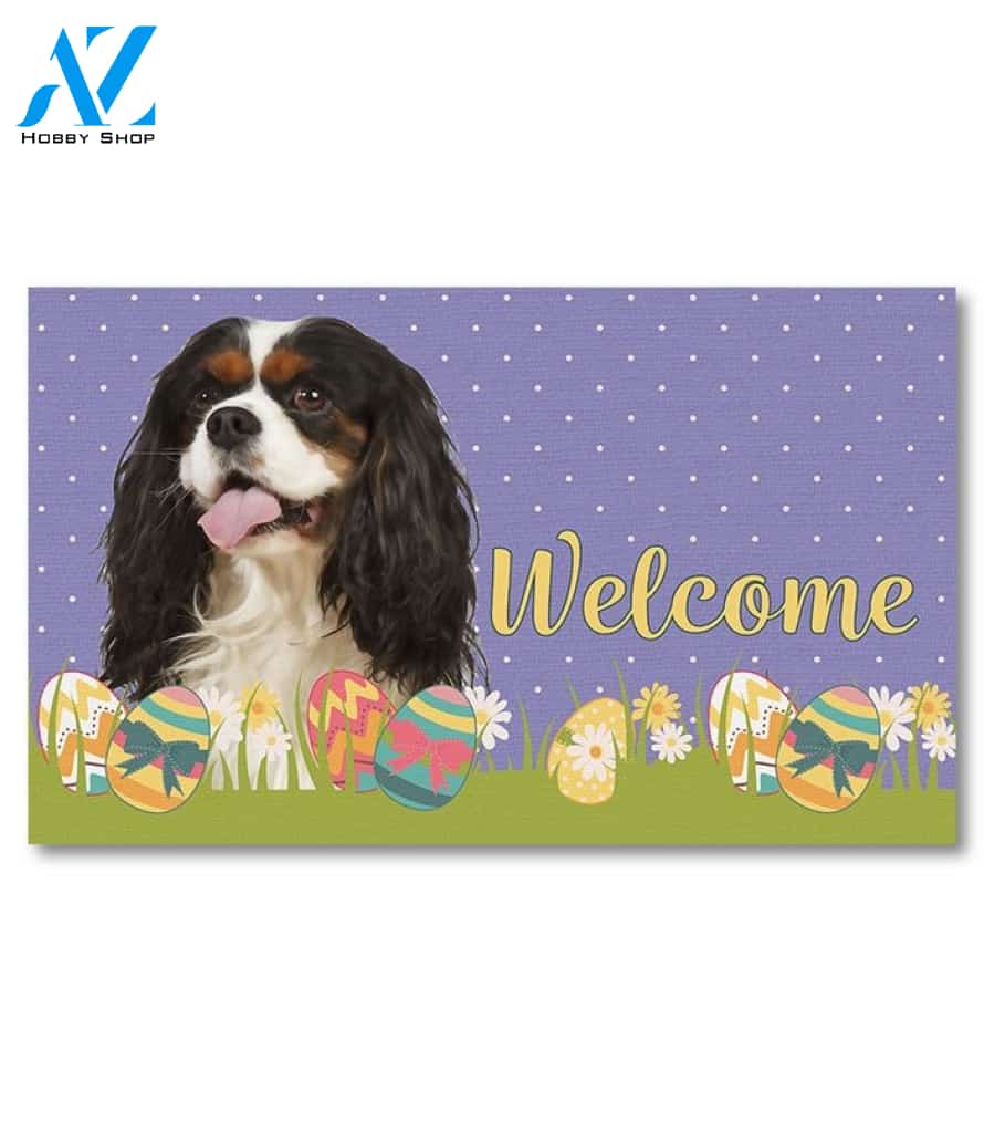 Easter Tri Color Cavalier King Charles Spaniel Doormat - 18" x 30"