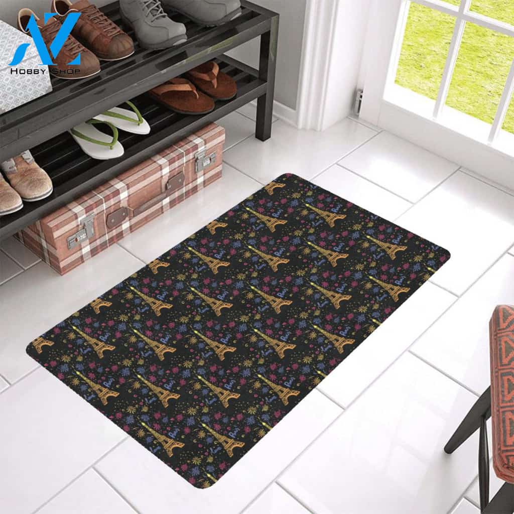 Eiffel Tower Love Paris Print Rubber Doormat