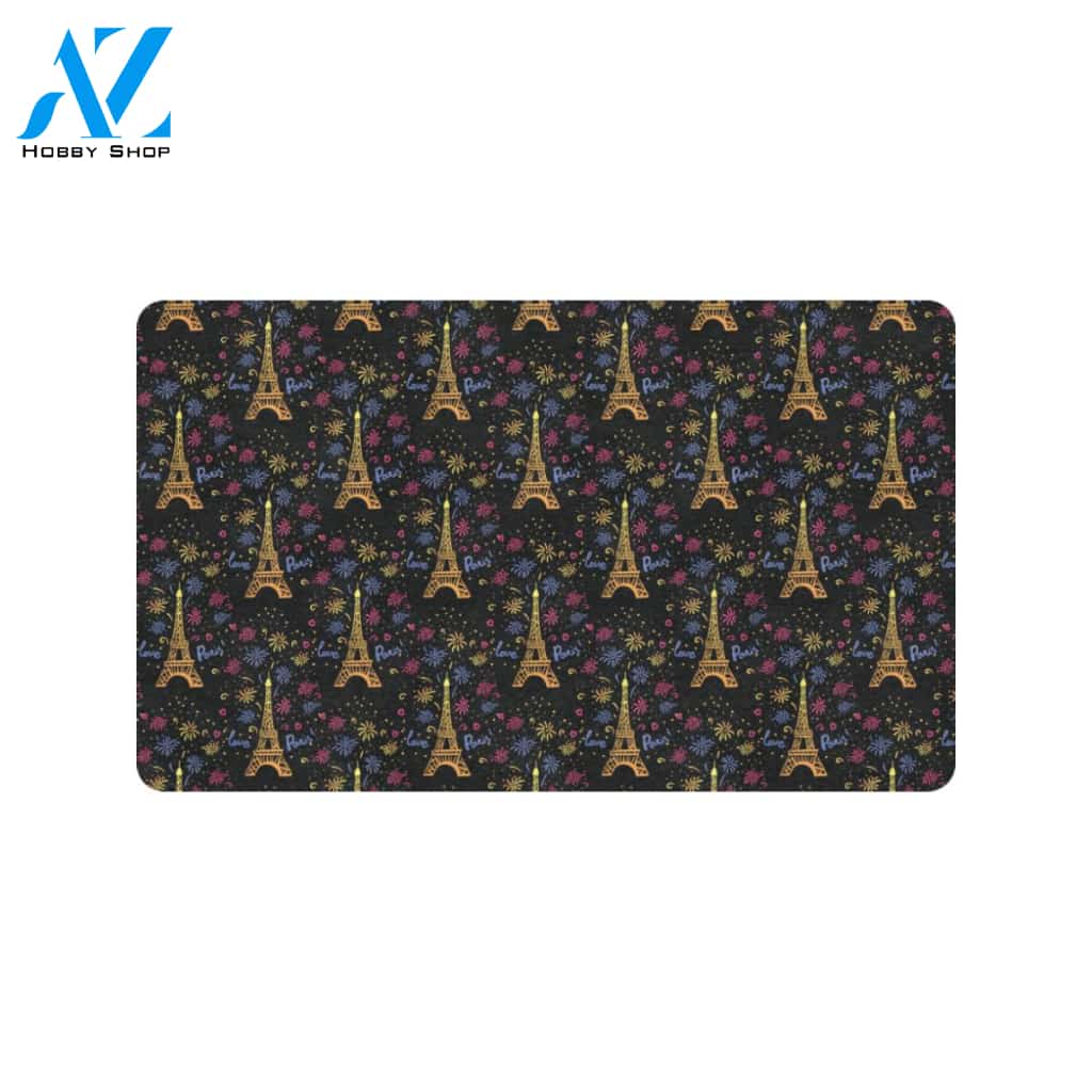 Eiffel Tower Love Paris Print Rubber Doormat