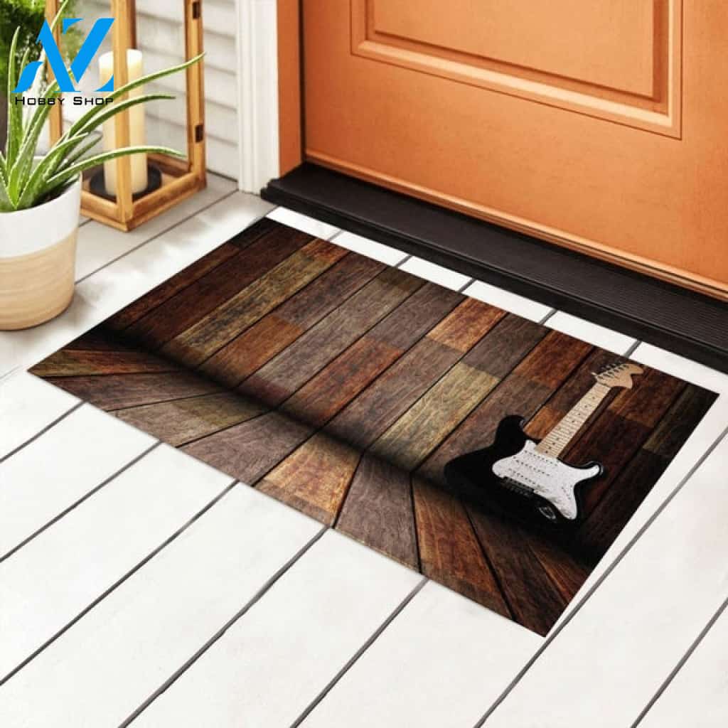 Electric Guitar In The Wooden Room Country House Interior Music Doormat Welcome Mat House Warming Gift Home Decor Funny Doormat Gift Idea