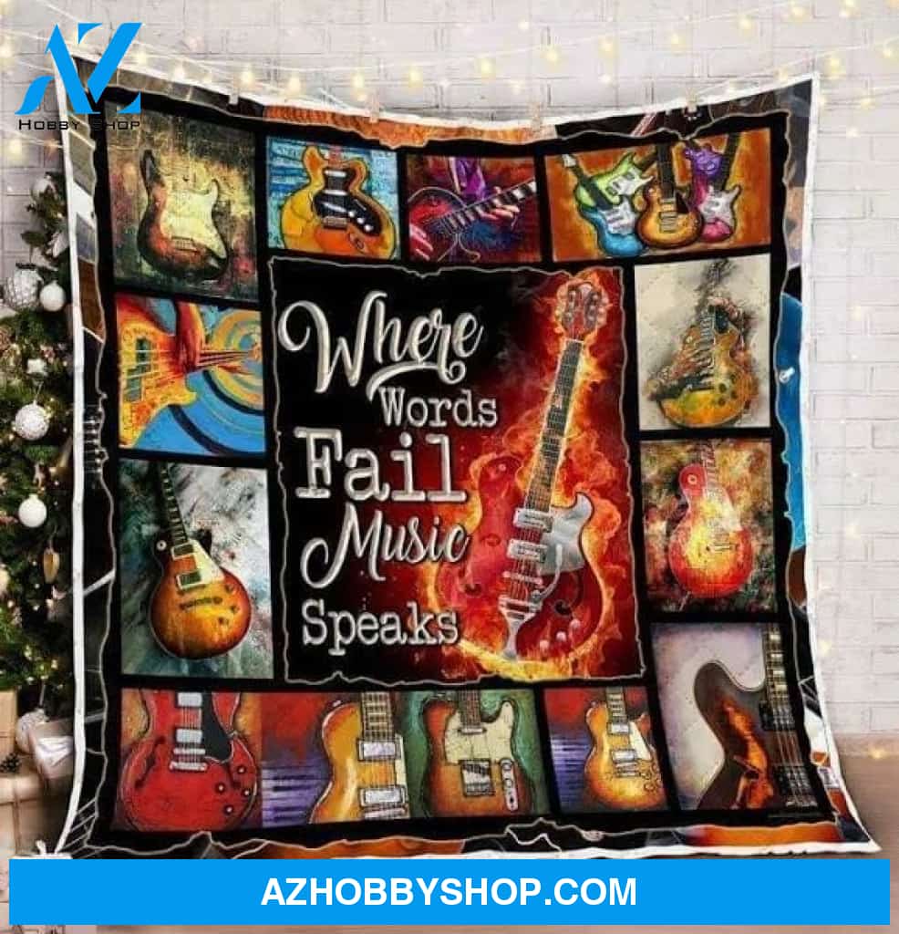 Electric Guitar Where Words Fail Music Speaks Music Guitar Player Blanket