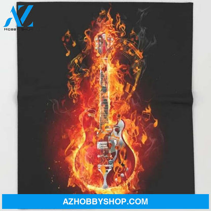 Electric Guitar With Flames And Music Fleece Blanket Gift For People Home Decor Bedding Couch Sofa Soft And Comfy Cozy
