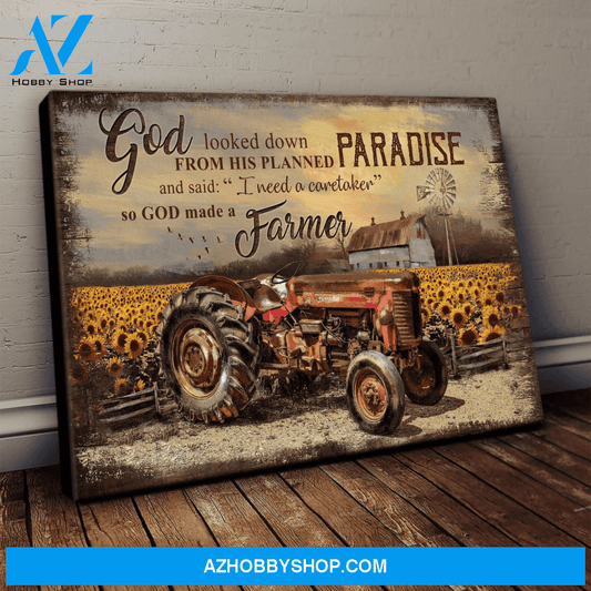 Electric Tricylce God Looked Down On His Planned Paradise He Made A Farmer Jesus Vintage Poster Canvas Wall Decor Visual Art