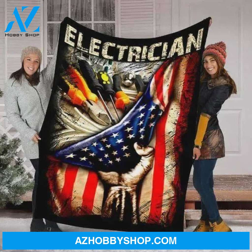 Electrician US Flag Fleece Blanket Great Blanket