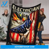 Electrician US Flag Fleece Blanket Great Blanket