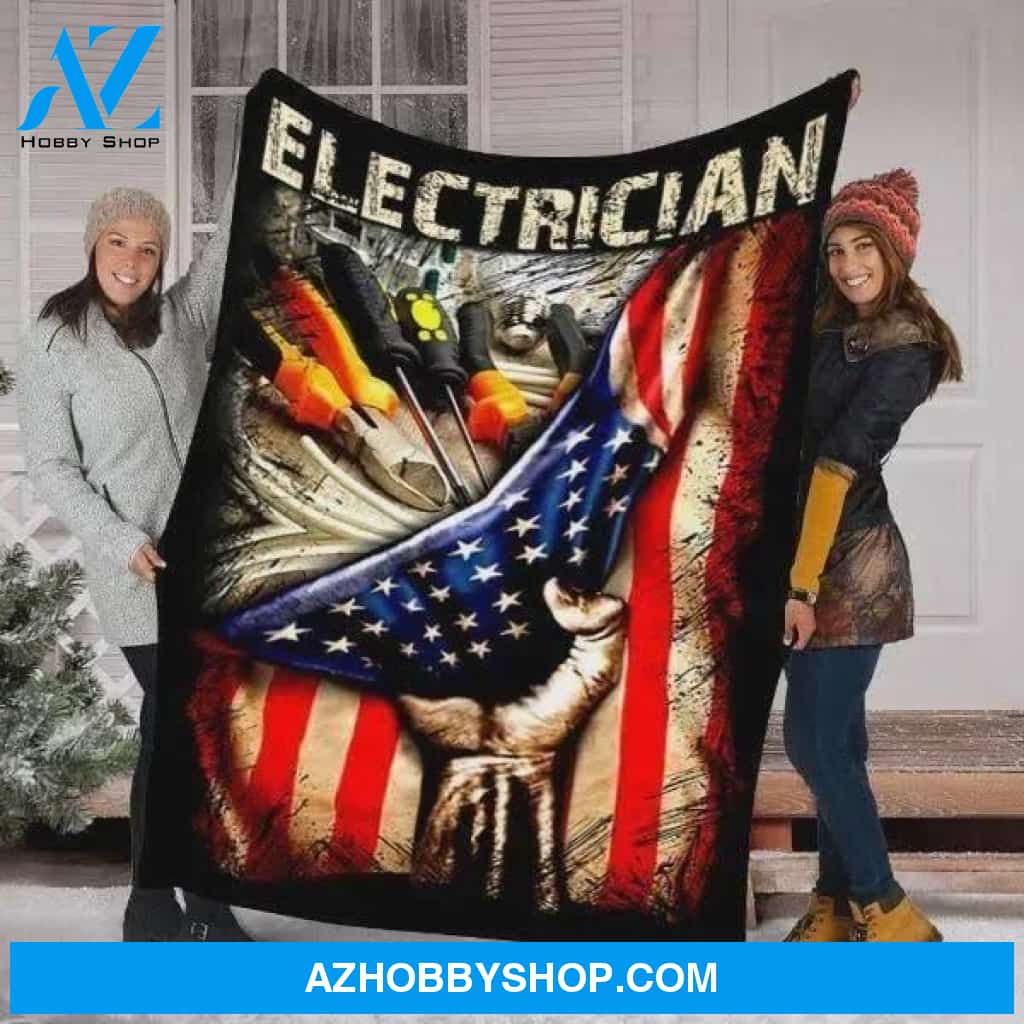 Electrician US Flag Fleece Blanket Great Blanket