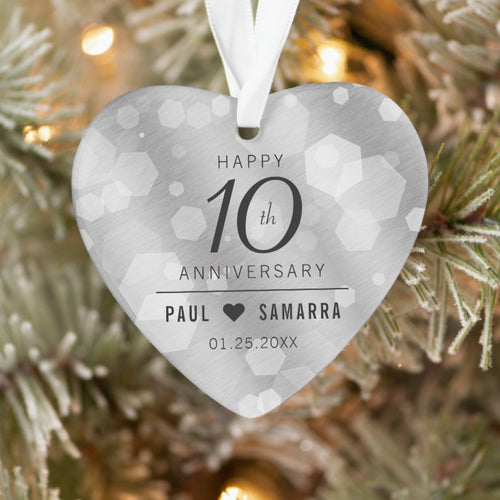 Elegant 10Th Tin Wedding Anniversary Ornament