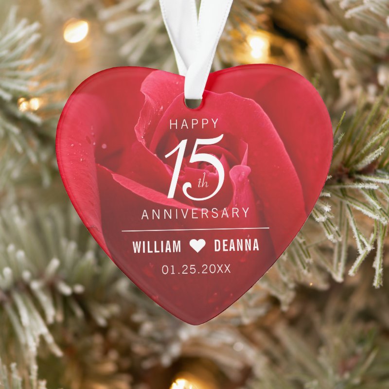Elegant 15Th Rose Wedding Anniversary Ornament