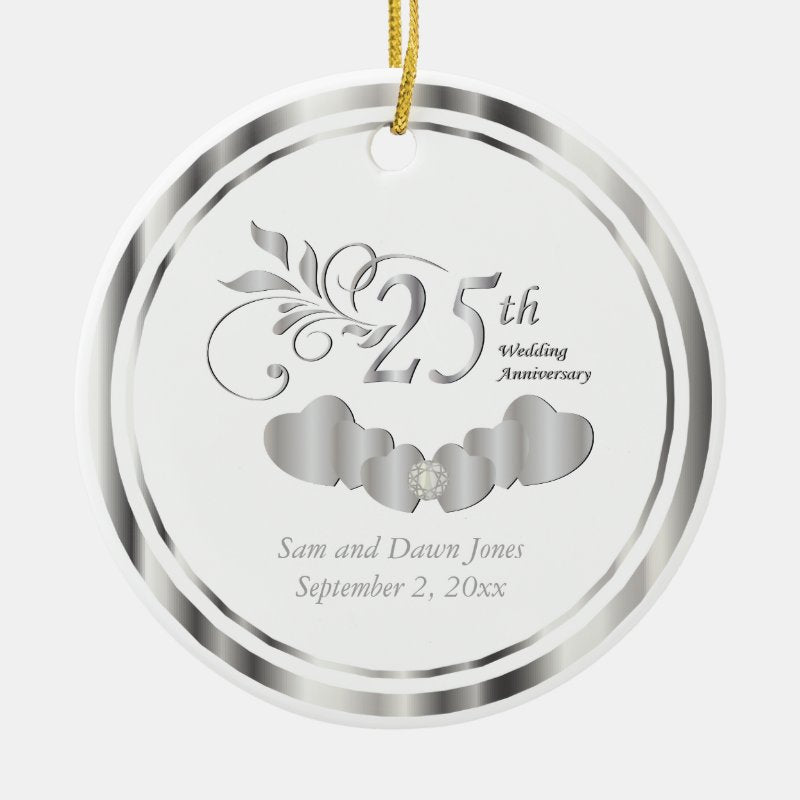 Elegant 25Th Silver Wedding Anniversary Ceramic Ornament