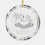Elegant 25Th Silver Wedding Anniversary Ceramic Ornament