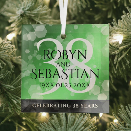 Elegant 38Th Emerald Wedding Anniversary Glass Ornament