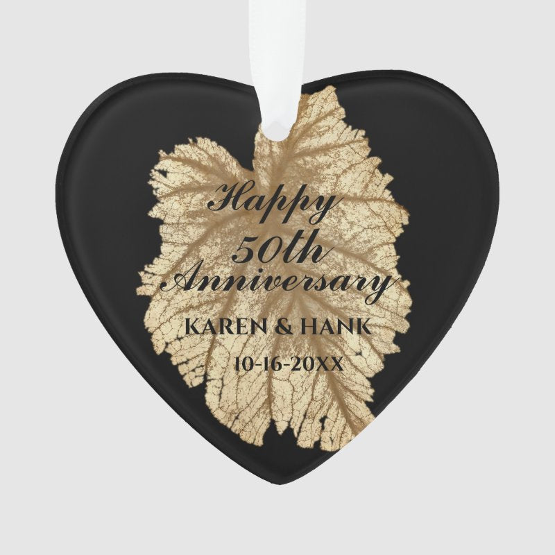 Elegant 50Th Wedding Anniversary Black Gold Heart Ornament